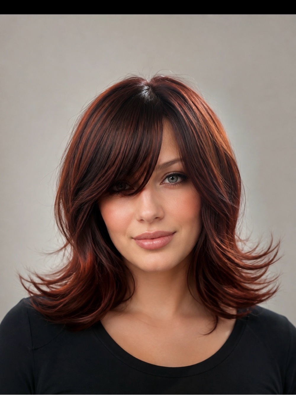 Chestnut Brown Layered Wig with Side Bangs